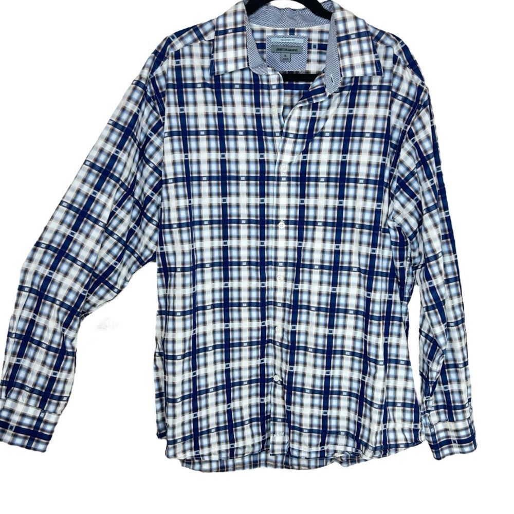 Johnston & Murphy‎ Blue/White Tailored Long Sleeve Button Down Dress Shirt XL